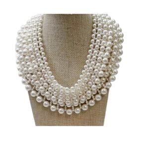 Vintage Multi-strand Faux Pearl Collar: 1950s Pearl Bib Necklace